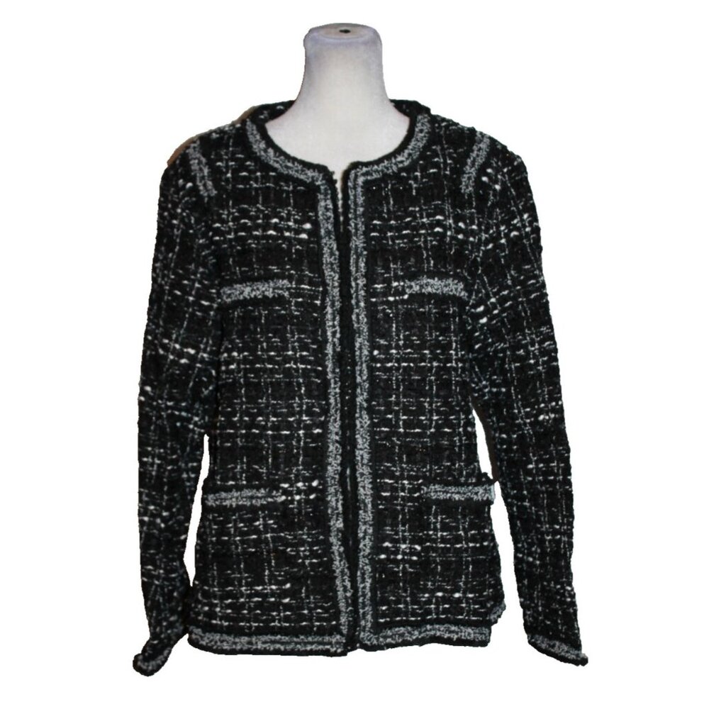 Vicky & Lucas Black White Metallic Thread Blazer Women's Size L NEW